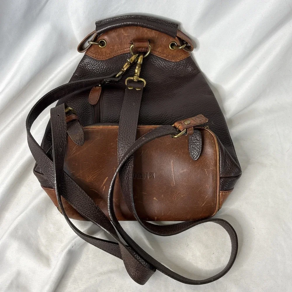 Vtg M. London Two-Tone Brown Pebbled Leather Convertible Backpack Bag Read